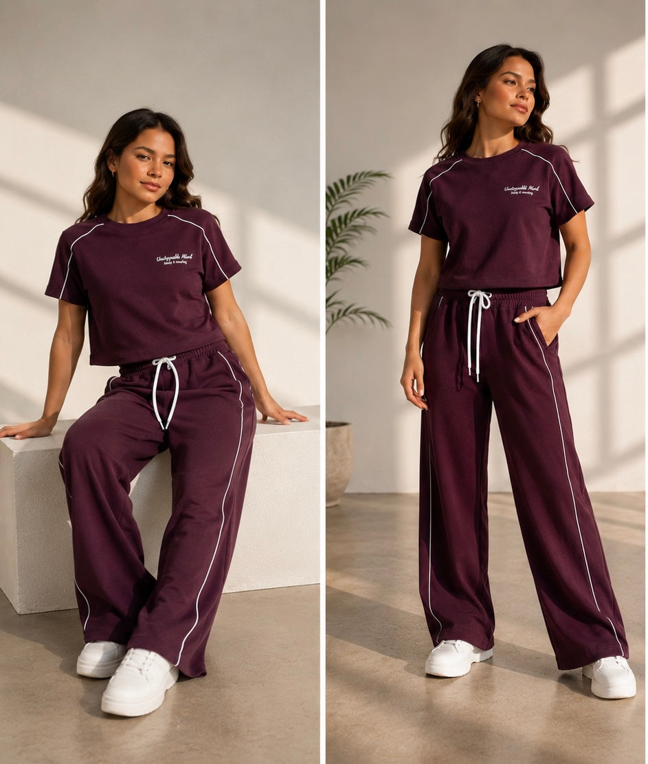 Women’s Maroon Airport Look Co-Ord Set | Premium Lounge Wear by Eilish ✈️✨