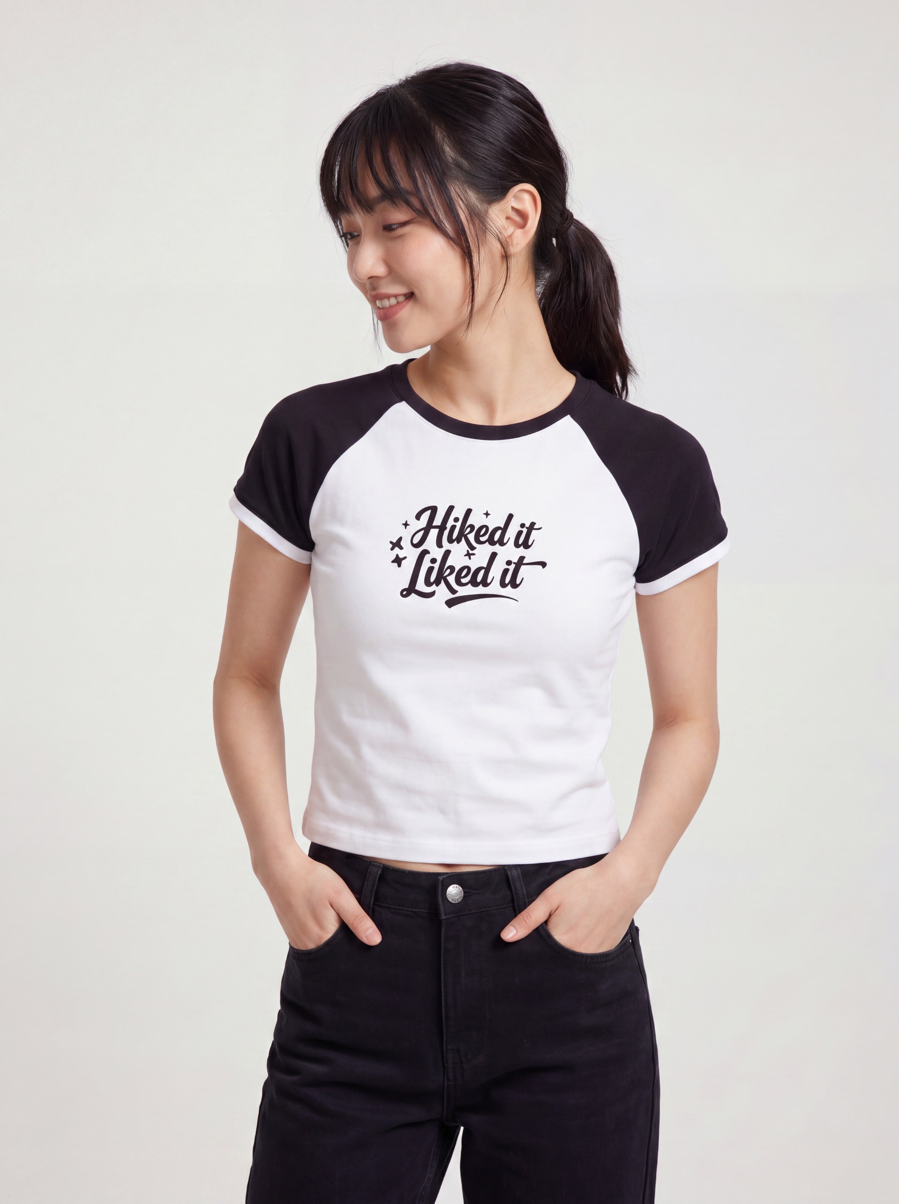 Hiked It, Liked It Women’s Raglan T-Shirt - White Black