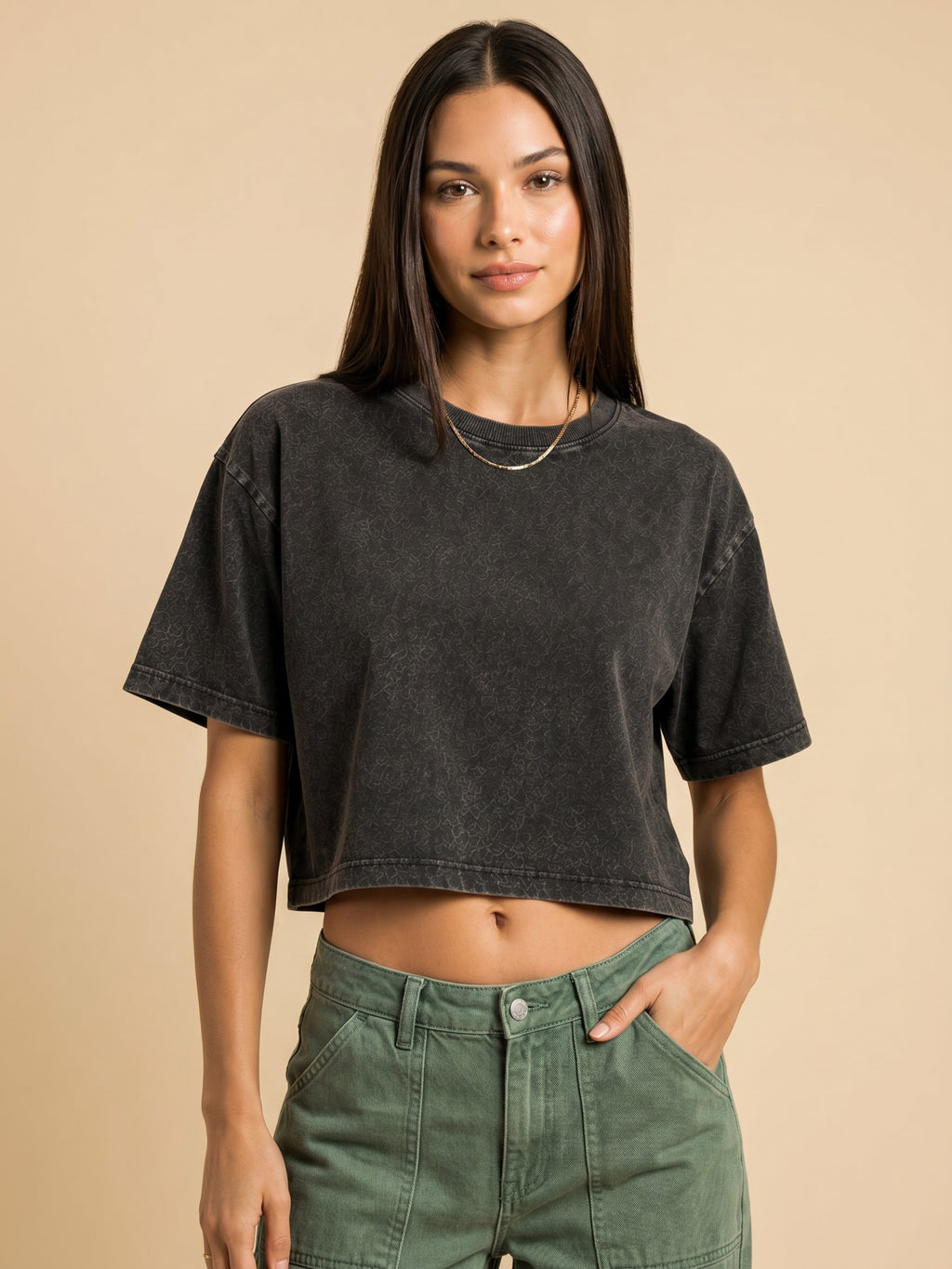 Basic Black Acid wash Crop Tee
