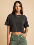 Basic Black Acid wash Crop Tee