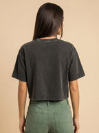Basic Black Acid wash Crop Tee