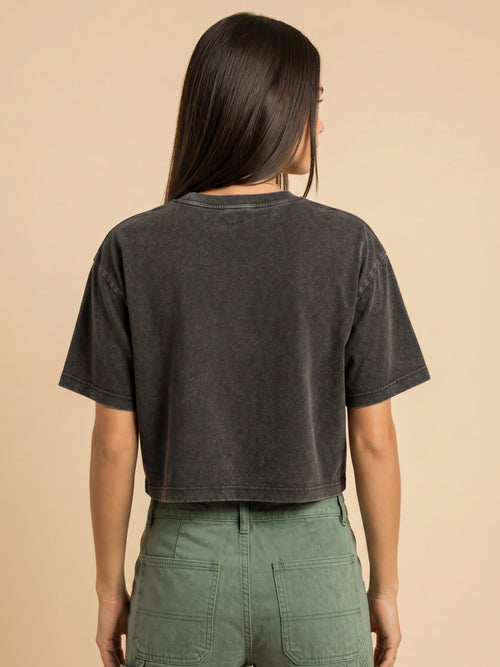 Basic Black Acid wash Crop Tee