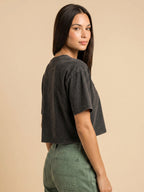 Basic Black Acid wash Crop Tee