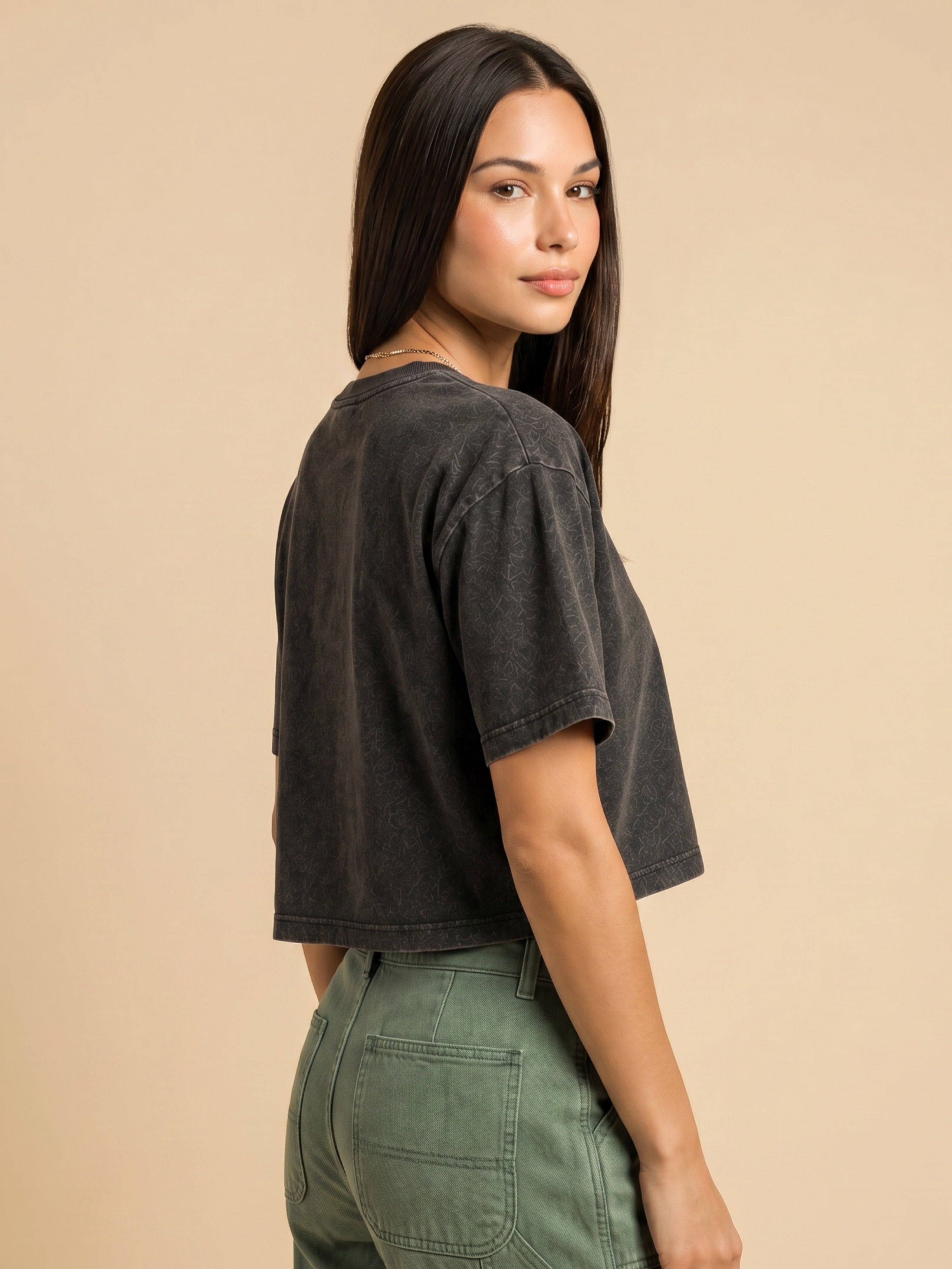 Basic Black Acid wash Crop Tee