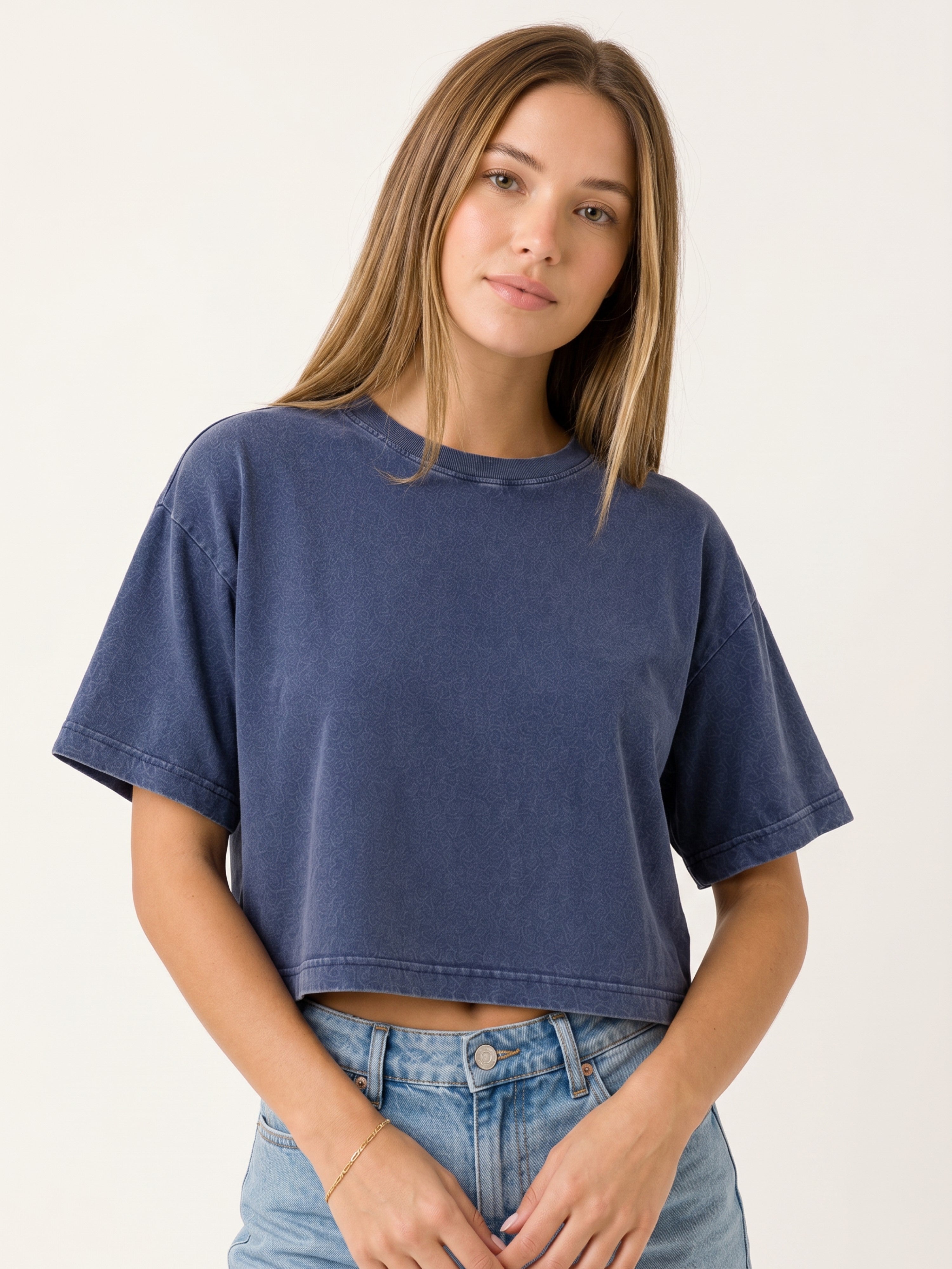 Basic Blue Acid wash Crop Tee