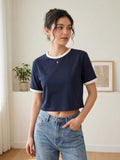 Basic Ringer Crop Tee - Nany White
