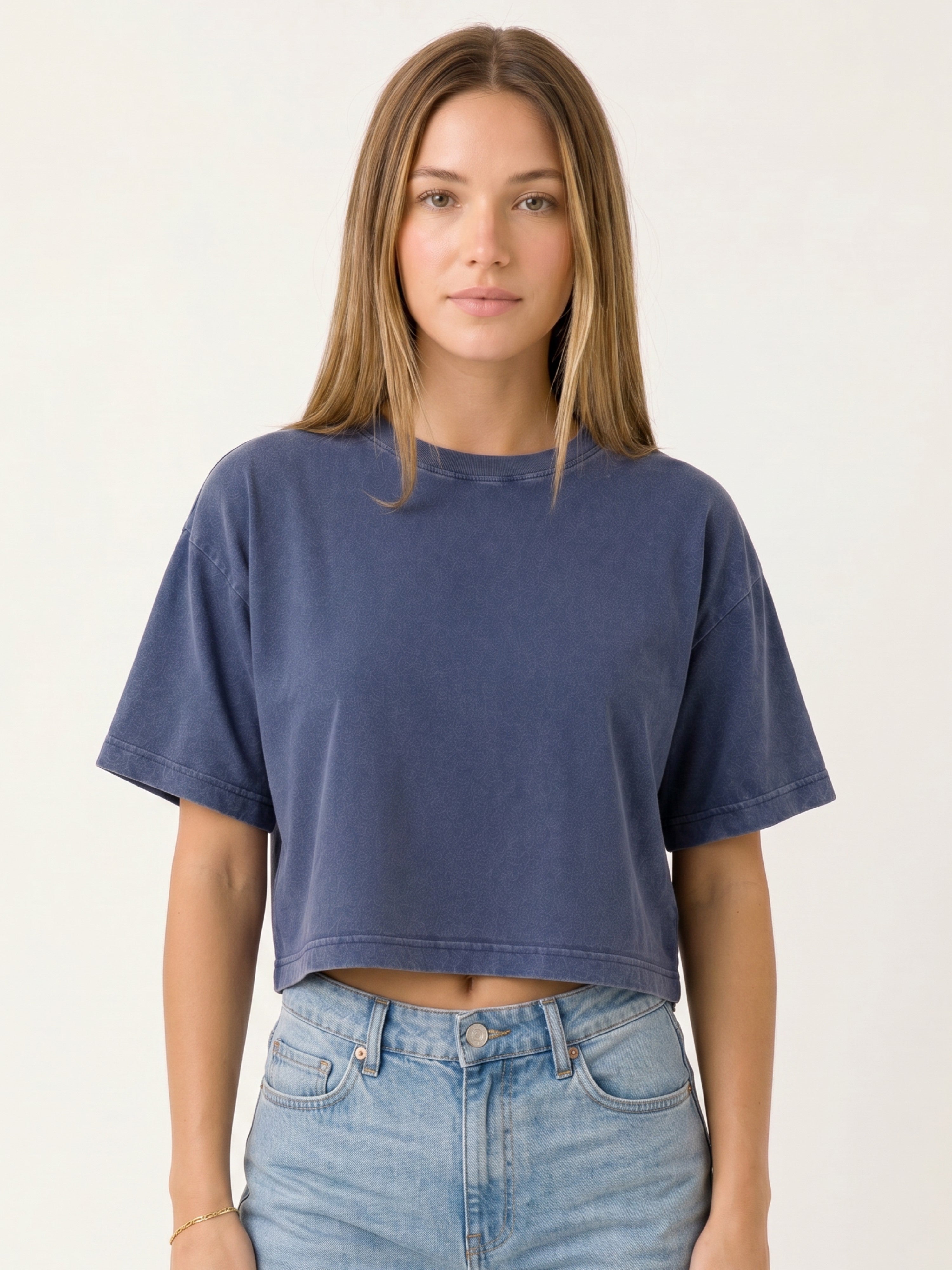 Basic Blue Acid wash Crop Tee