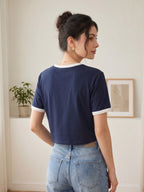 Basic Ringer Crop Tee - Nany White