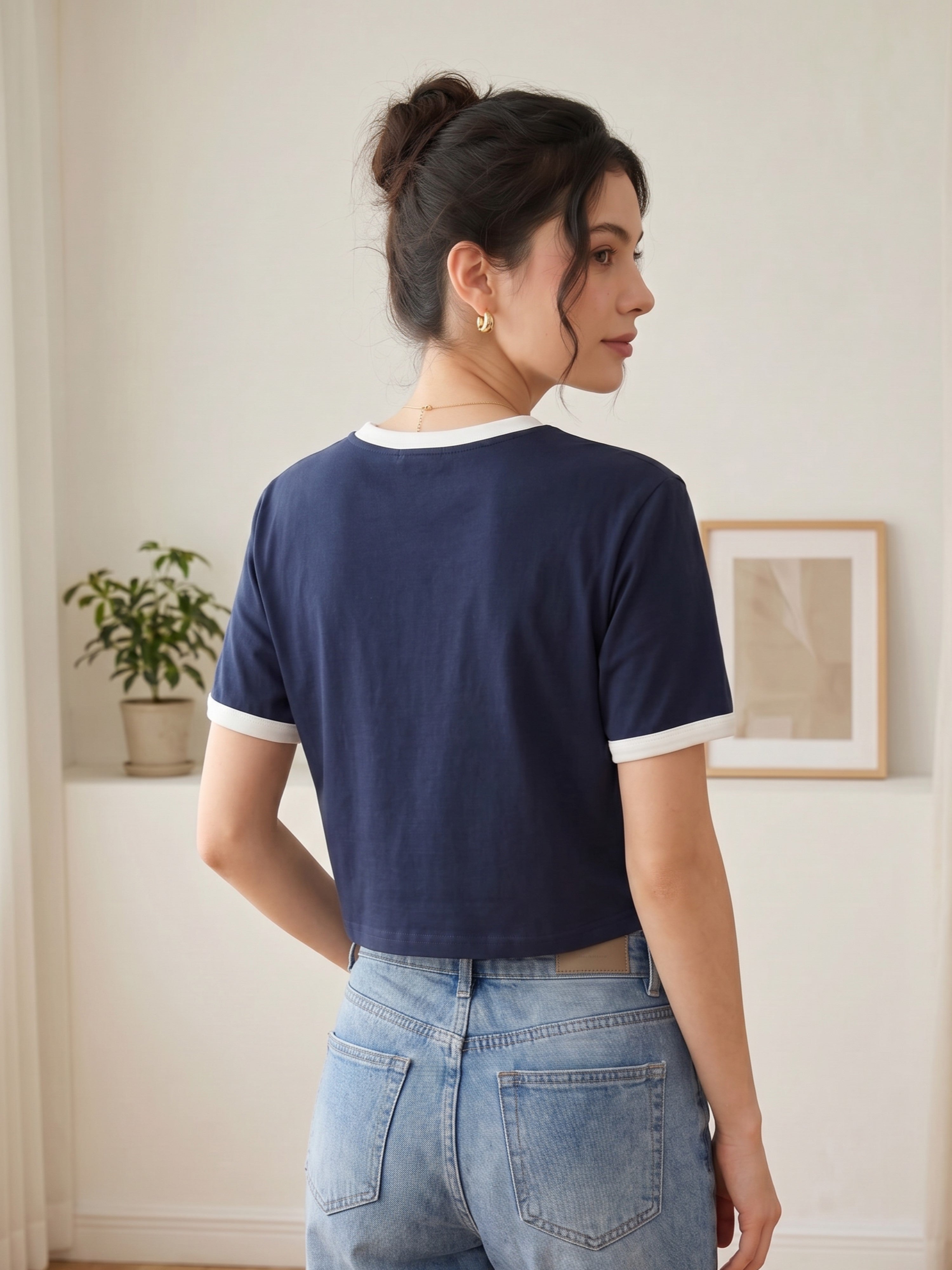 Basic Ringer Crop Tee - Nany White