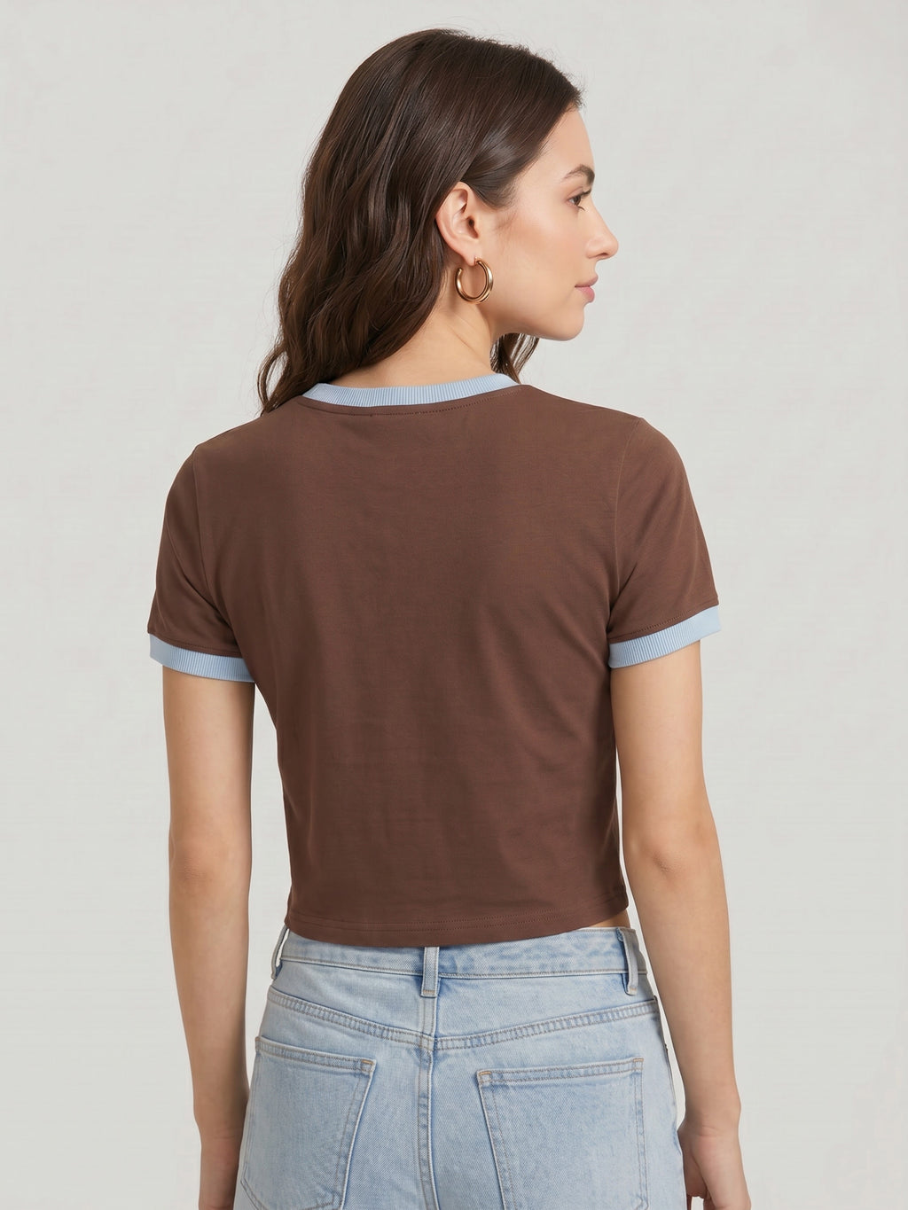Basic Ringer Crop Tee - Brown sky