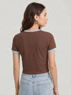 Basic Ringer Crop Tee - Brown sky