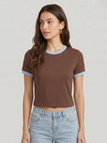 Basic Ringer Crop Tee - Brown sky
