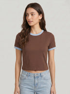 Basic Ringer Crop Tee - Brown sky