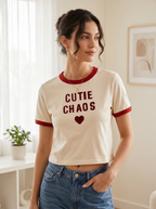 Cute Chaos Ringer Crop Tee