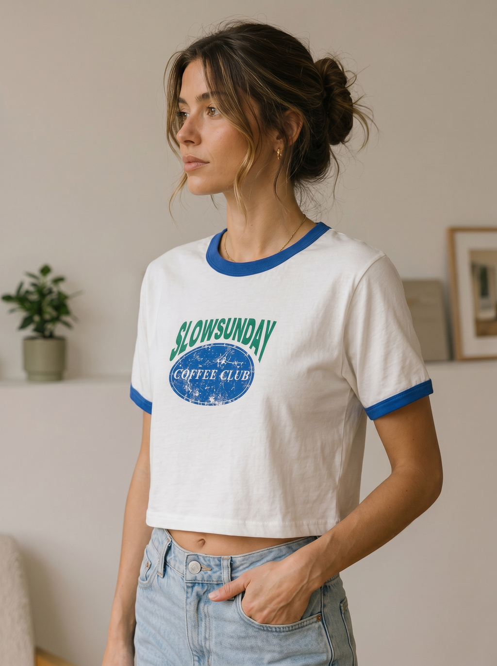 Slow Sunday Ringer Crop Tee