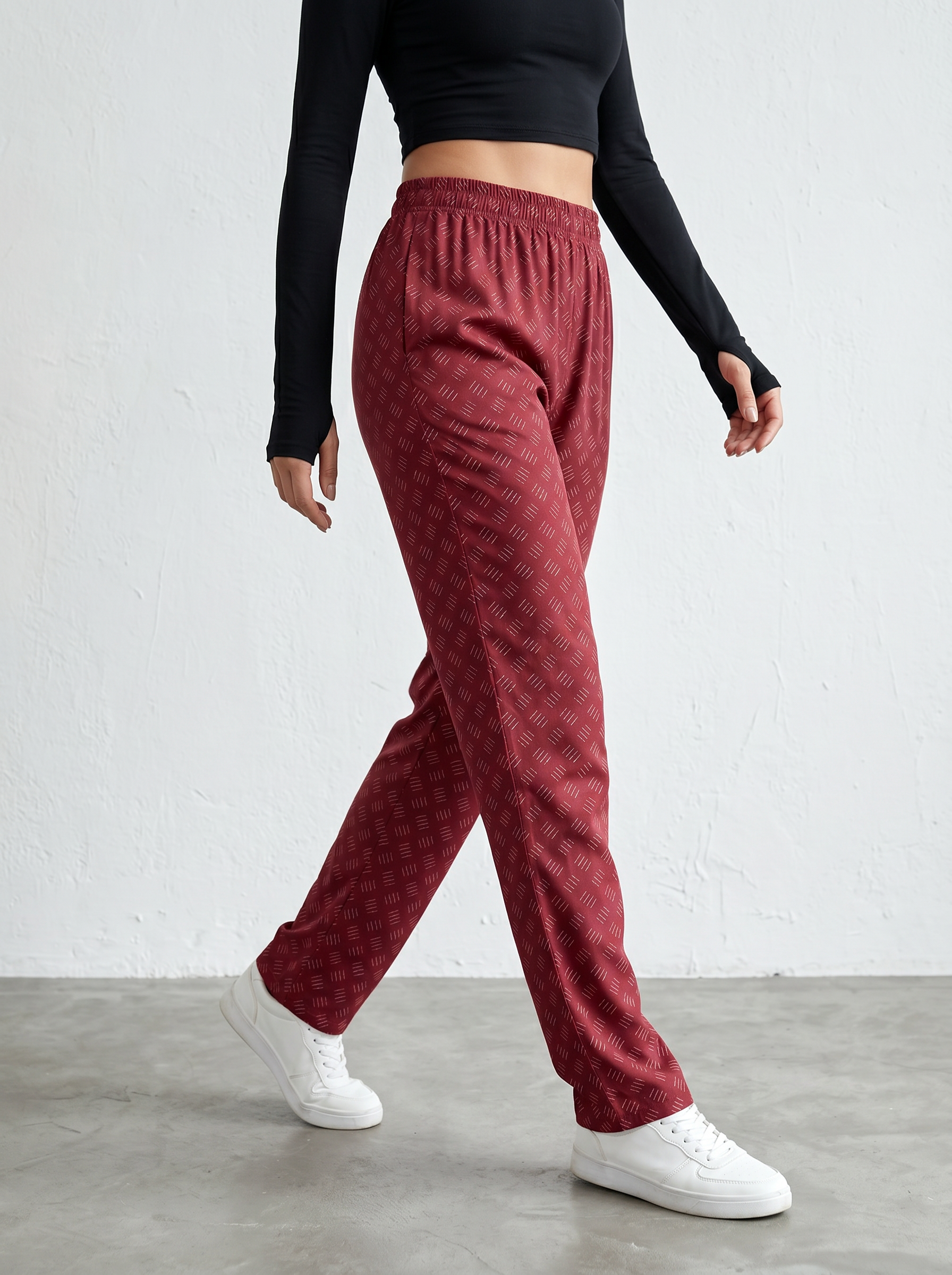 Wine Diamond Print Lounge Pants