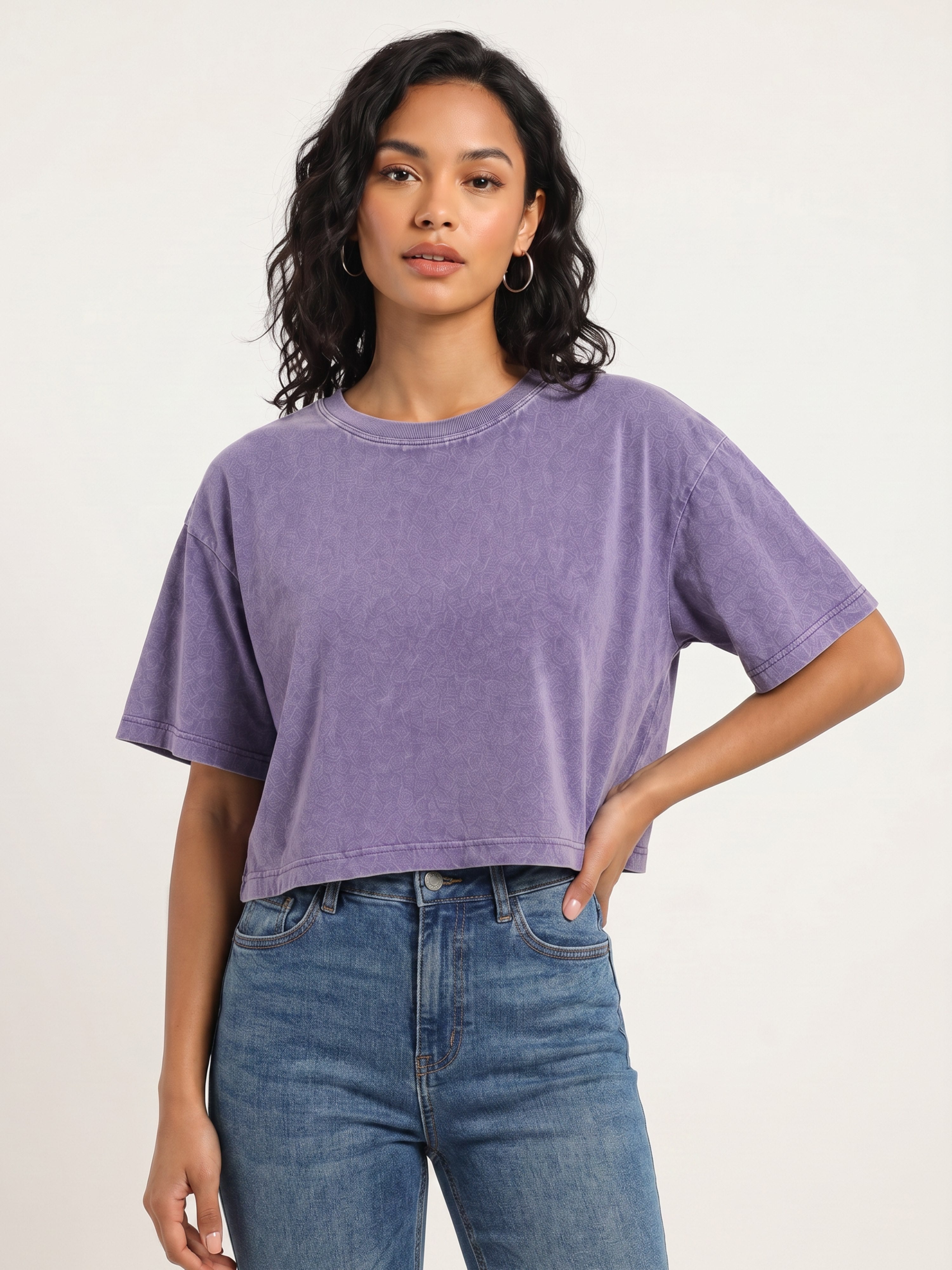 Basic Lavender Acid wash Crop Tee