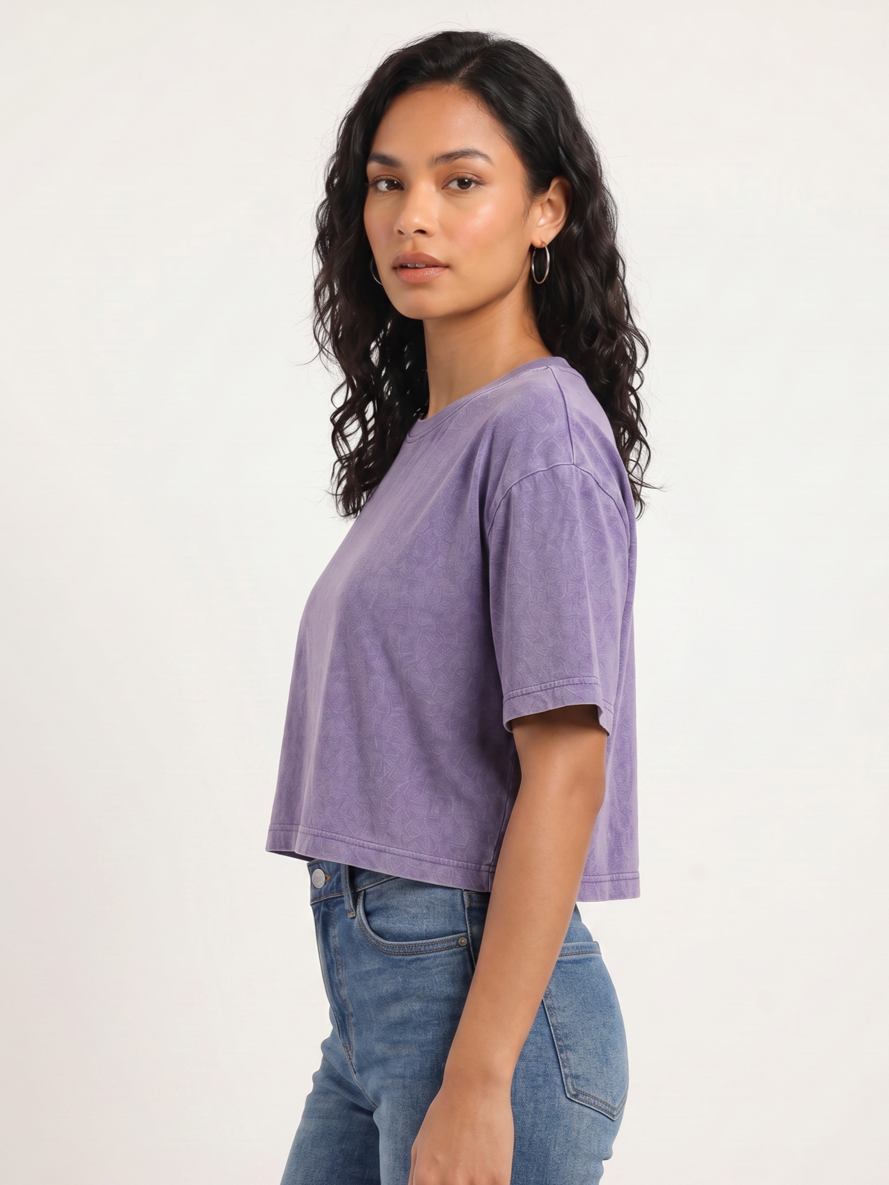 Basic Lavender Acid wash Crop Tee