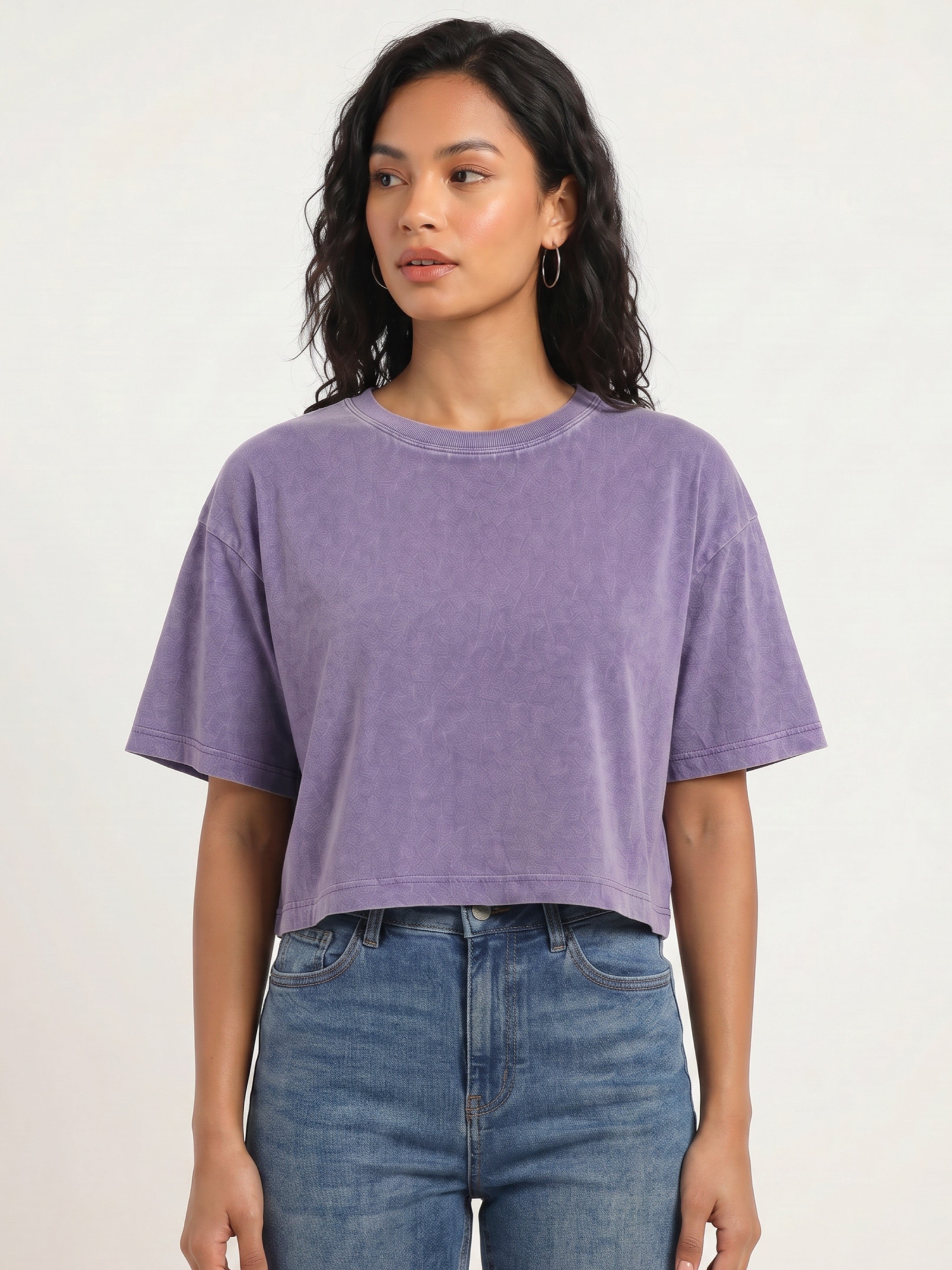 Basic Lavender Acid wash Crop Tee