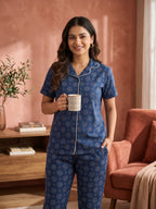 Women's Moonlit Indigo Printed Night Suit
