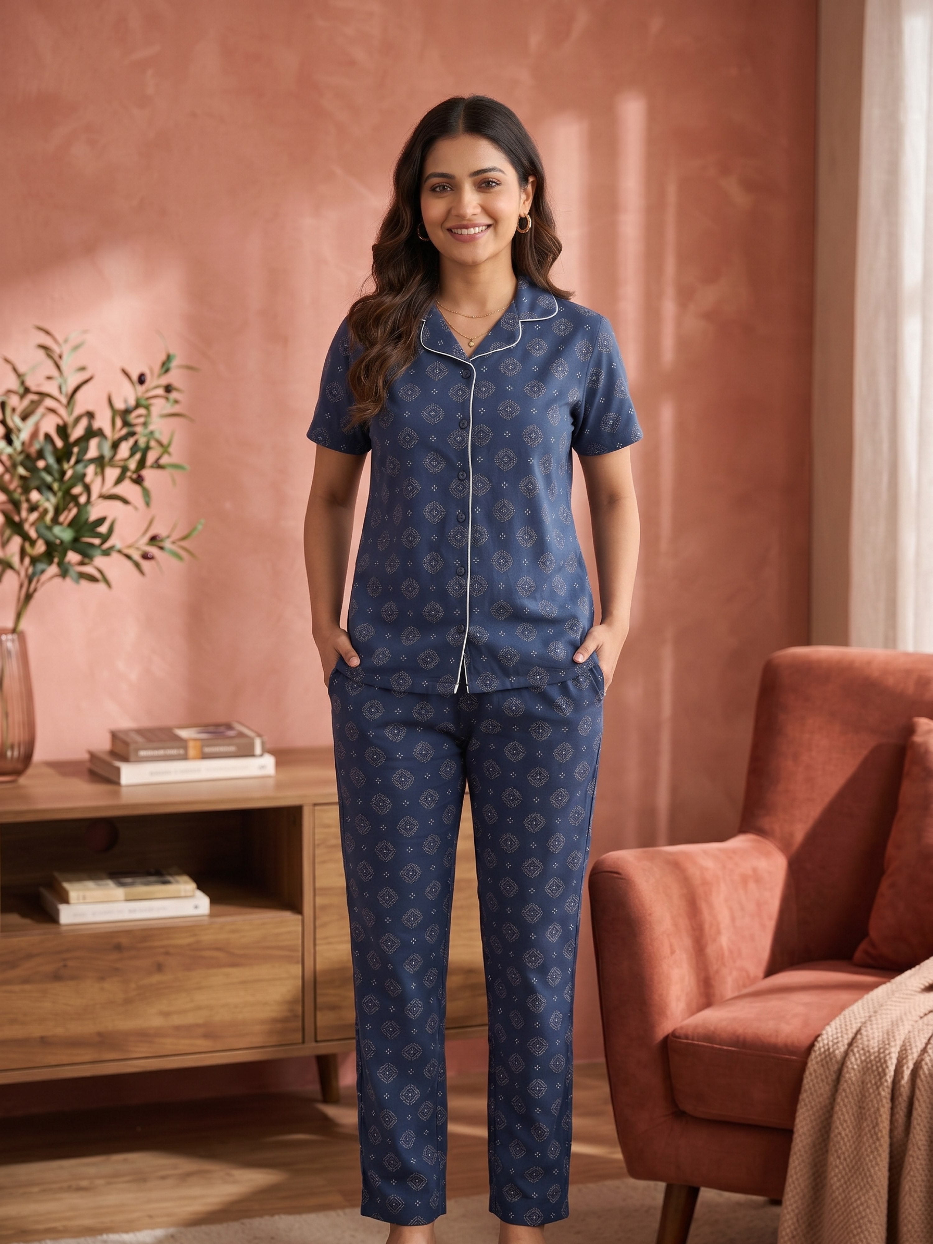 Women's Moonlit Indigo Printed Night Suit