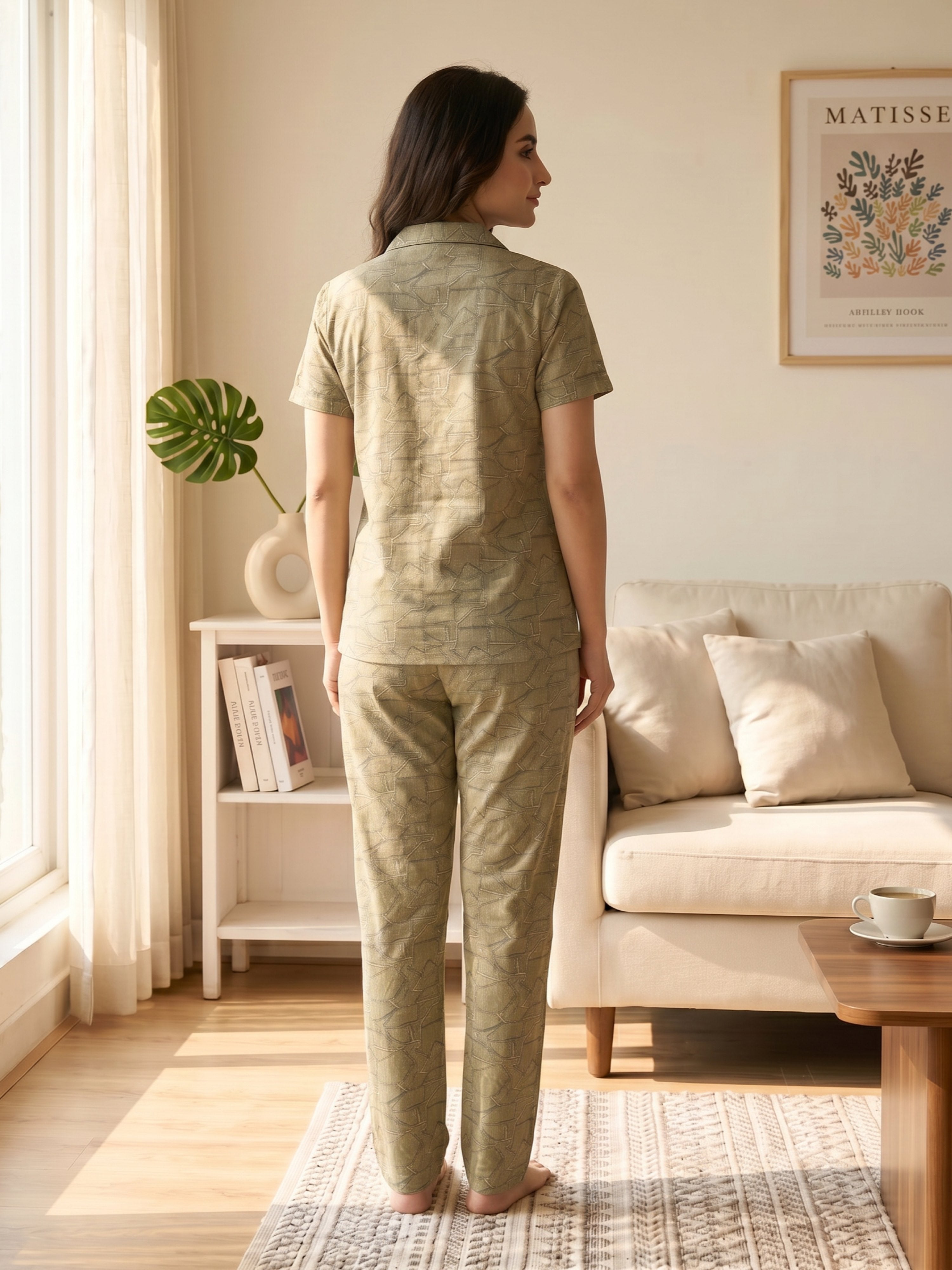 Women's Olive Prism Printed Night Suit