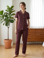 Women's Wine Geometric Printed Night Suit