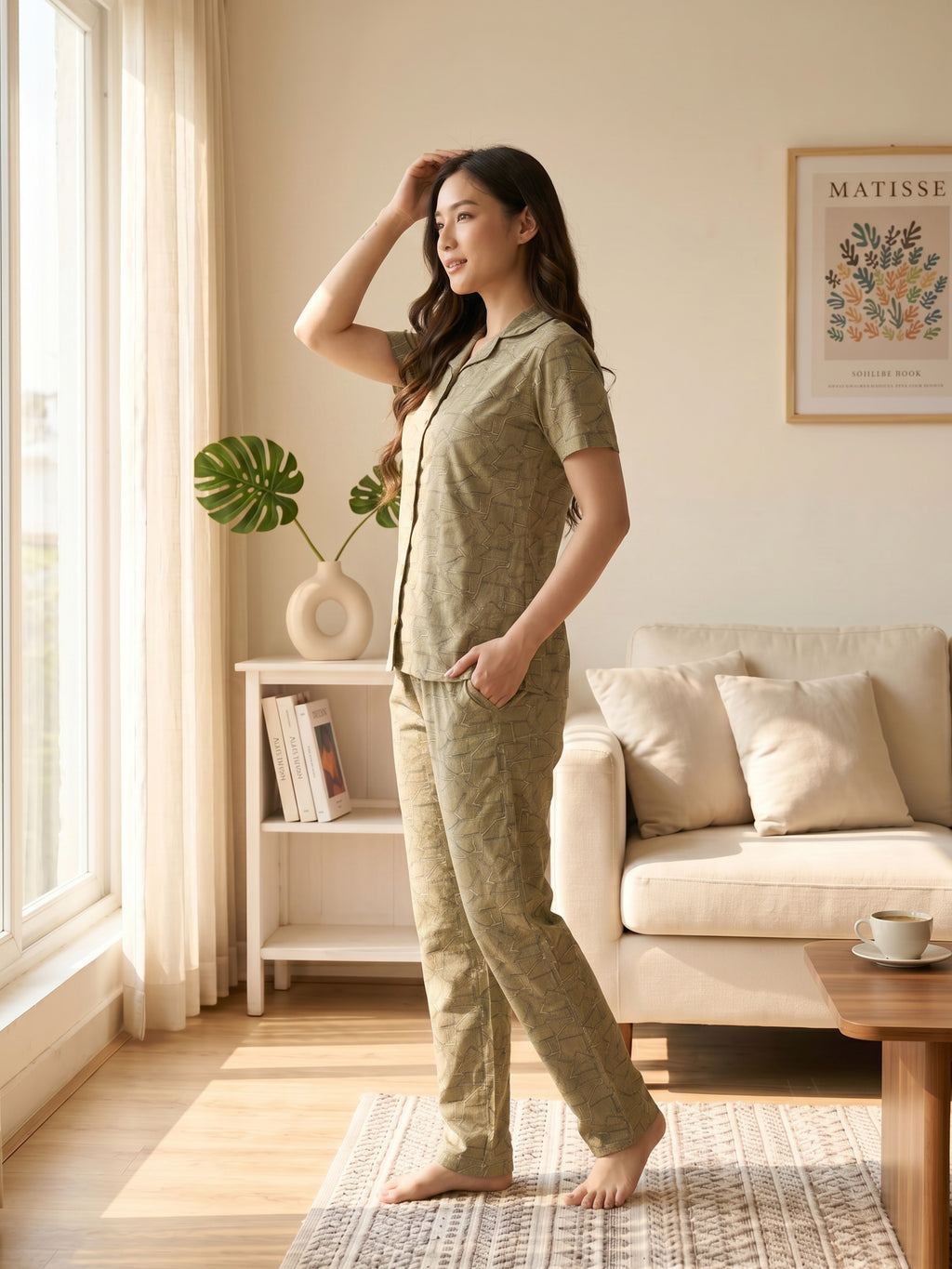 Women's Olive Prism Printed Night Suit