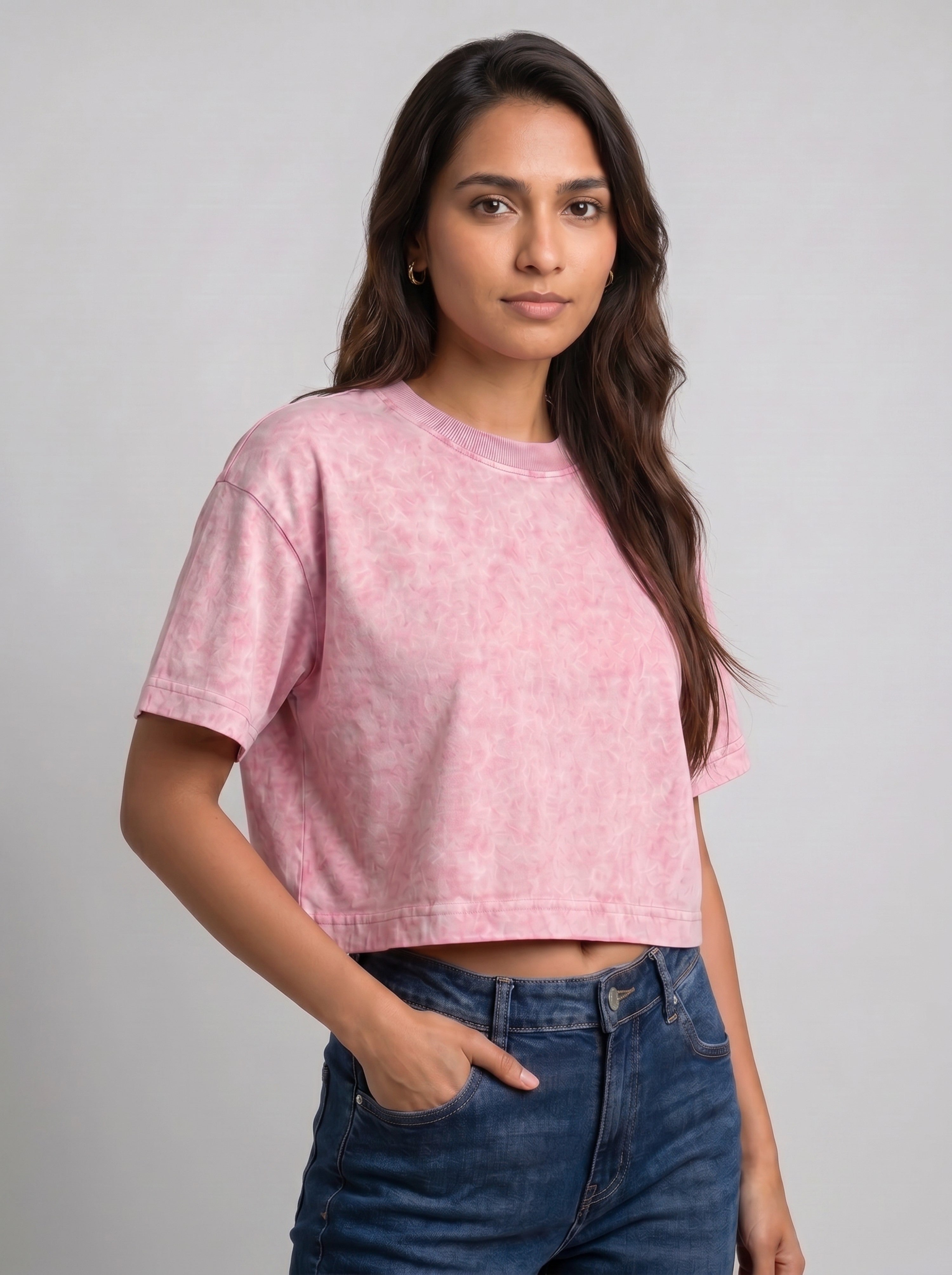 Basic Baby Pink Acid wash Crop Tee