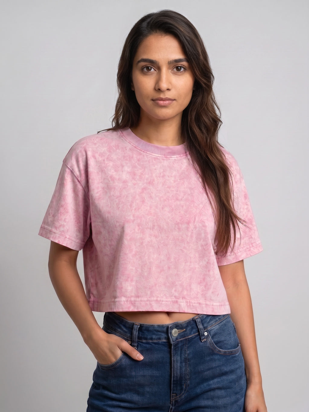 Basic Baby Pink Acid wash Crop Tee
