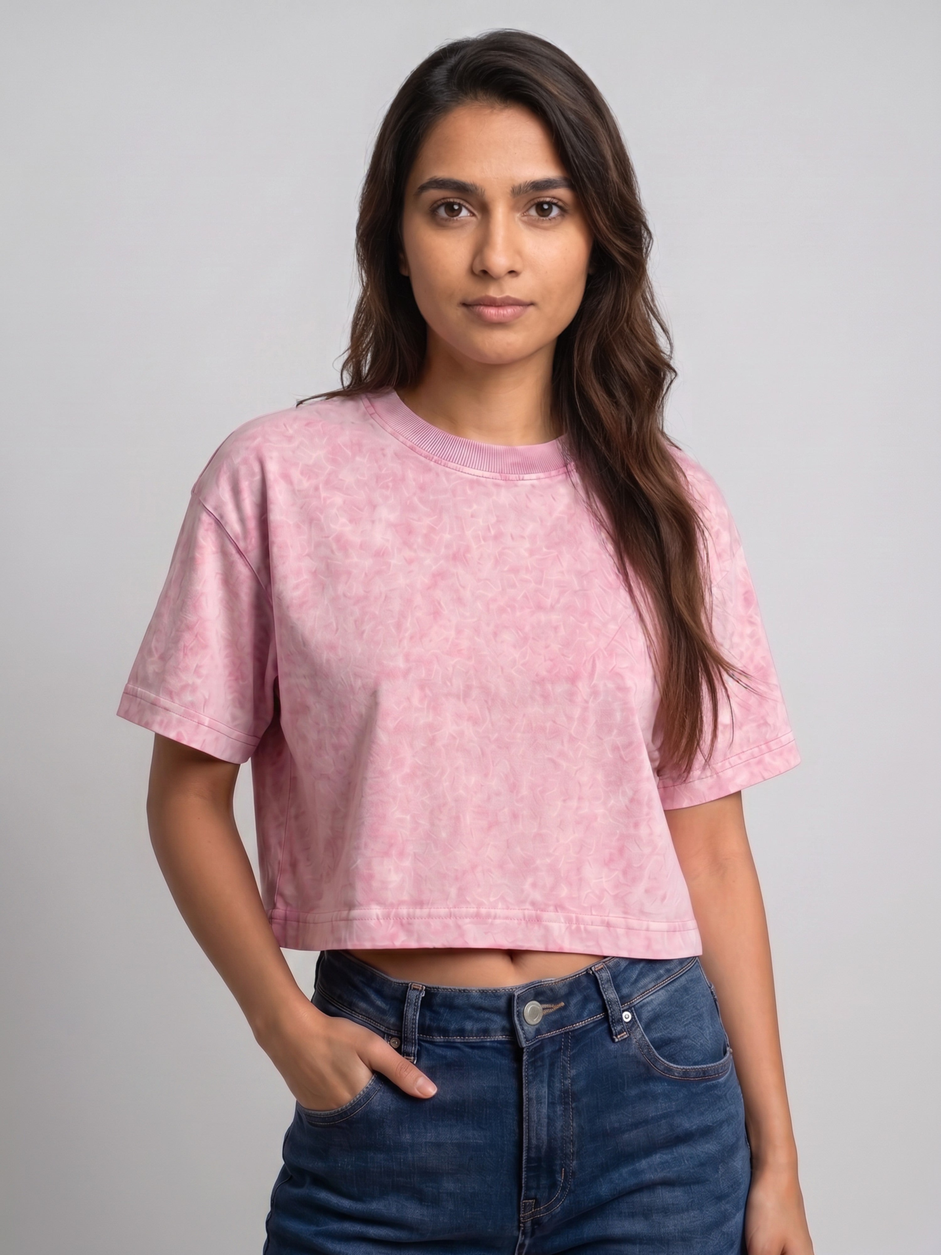 Basic Baby Pink Acid wash Crop Tee