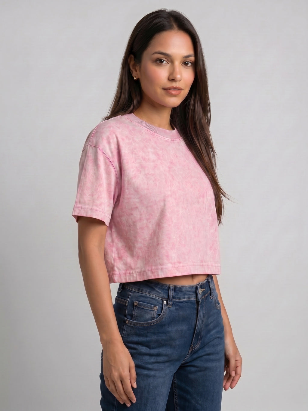 Basic Baby Pink Acid wash Crop Tee