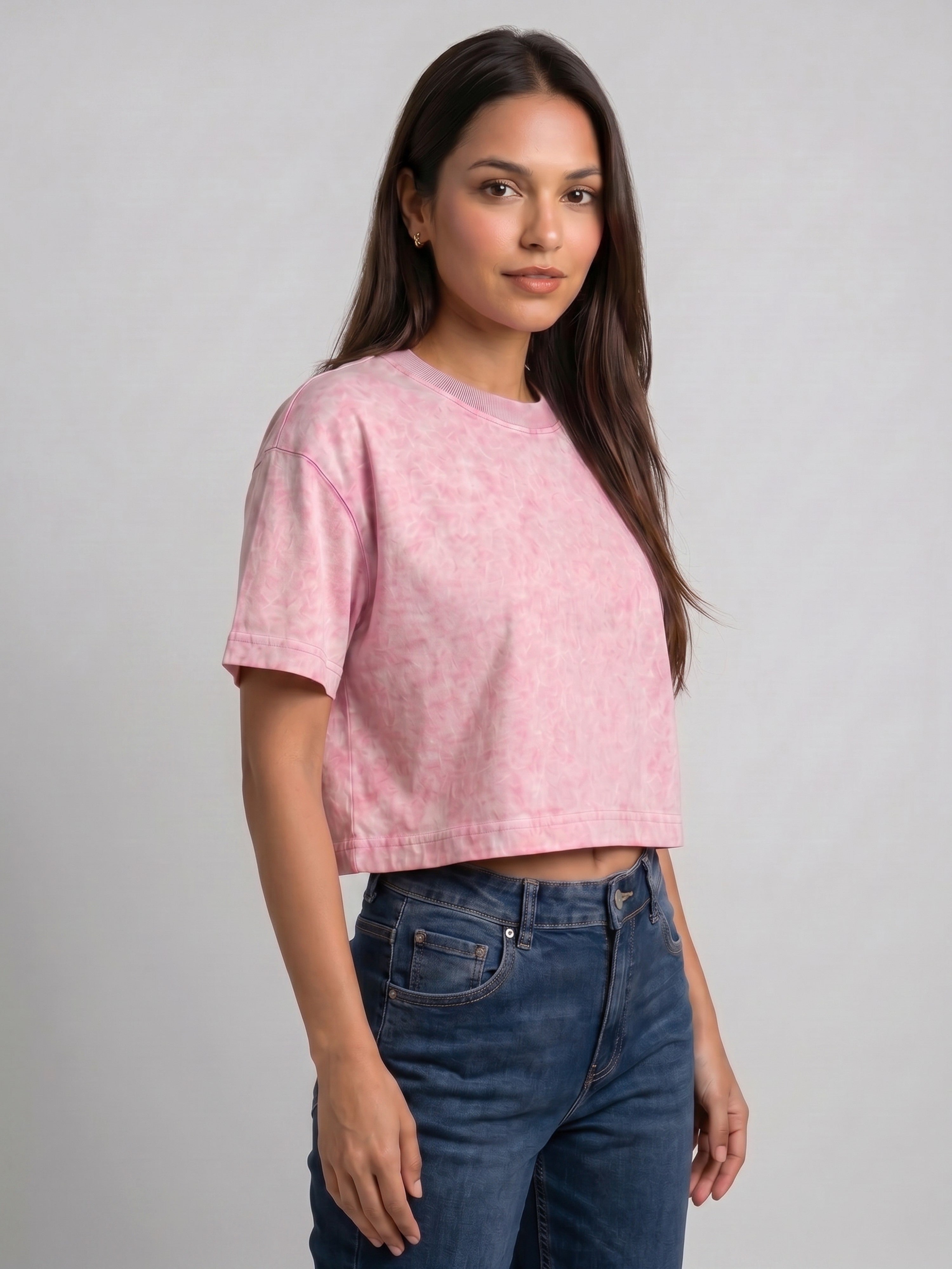 Basic Baby Pink Acid wash Crop Tee